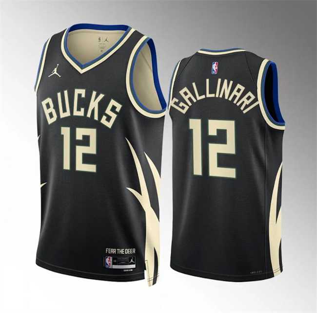 Men%27s Milwaukee Bucks #12 Danilo Gallinari Black Statement Edition Stitched Basketball Jersey Dzhi
